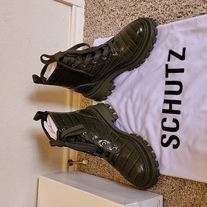 SCHUTZ Combat Boots Orly NIB OLIVE 6.5M